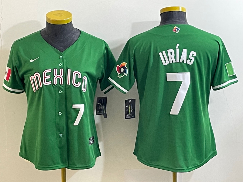 Women's Green Mexico Baseball #7 Julio Urías 2023 World Baseball Classic Stitched Jersey(Run Small)